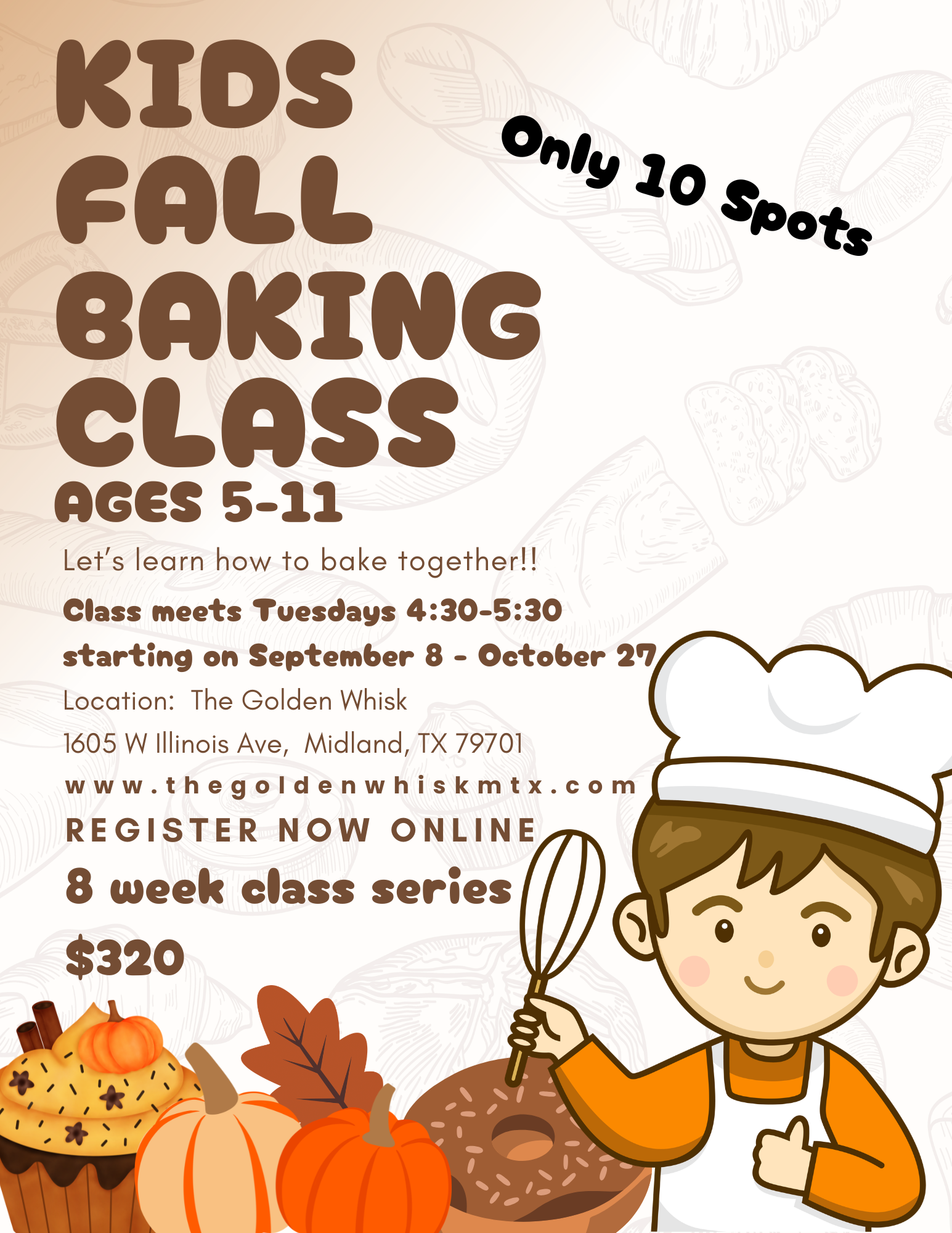Kids Fall Baking Classes Sept 8 - Oct 27